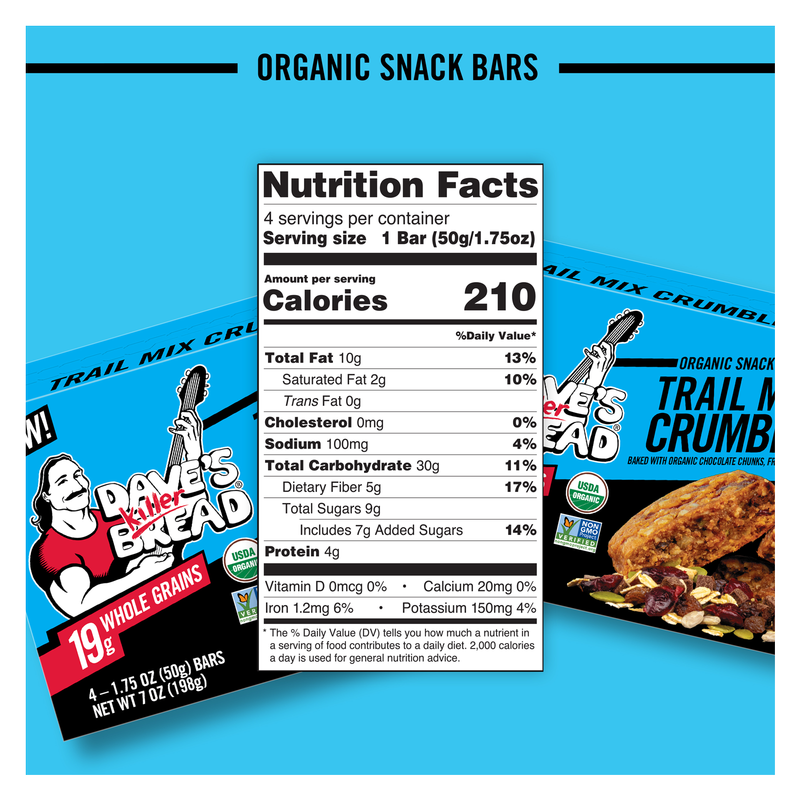 Dave's Killer Bread Trail Mix Crumble Organic Snack Bars 4ct