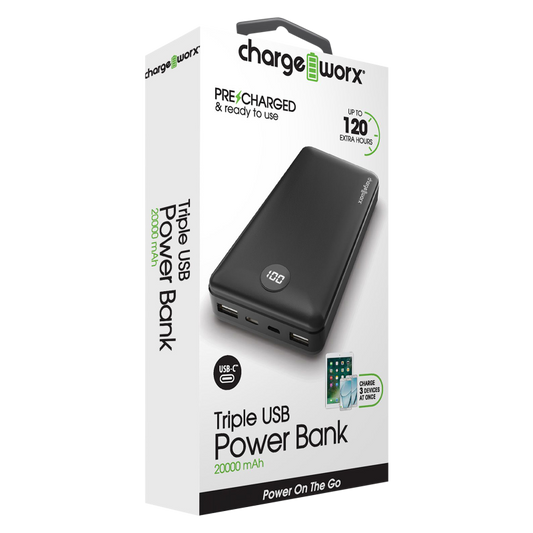 Chargeworx Triple USB Power Bank 20000mAh Black