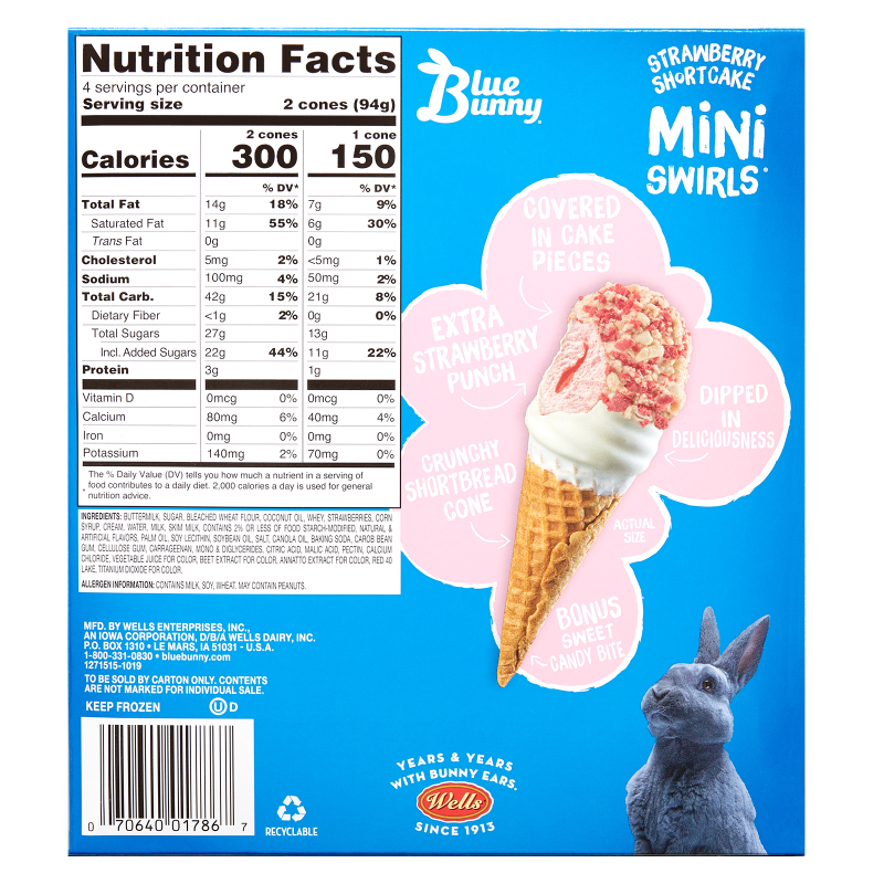 Blue Bunny Strawberry Shortcake Mini Swirls Dipped Cones 8ct