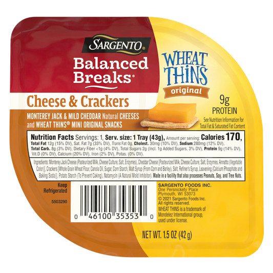 Sargento Balanced Breaks Sharp Monterey Jack & Mild Cheddar with Wheat Thins - 1.5oz