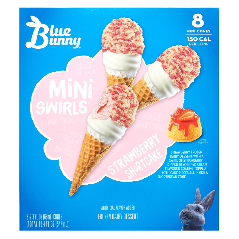 Blue Bunny Strawberry Shortcake Mini Swirls Dipped Cones 8ct