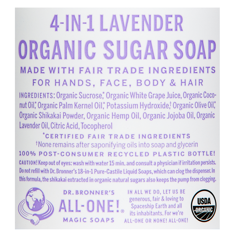 Dr. Bronner's Organic Sugar Soap Lavender 12oz