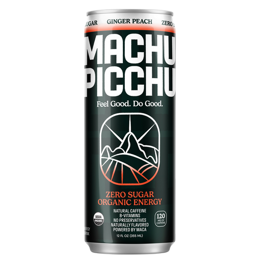 Machu Picchu Ginger Peach Energy Drink Zero Sugar 12oz