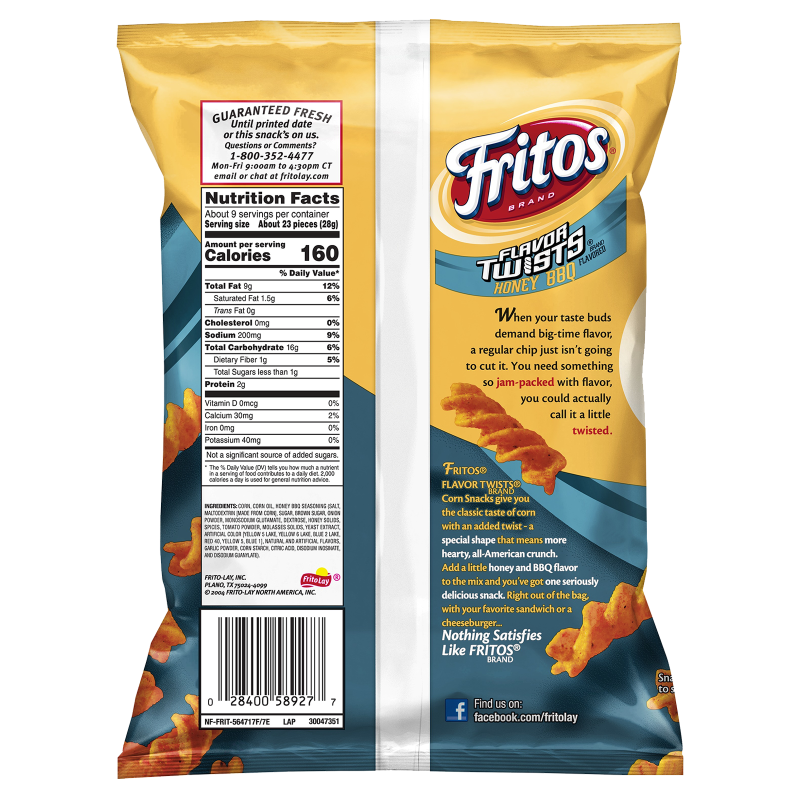 Fritos Flavor Twists Honey BBQ Corn Chips 9.25oz