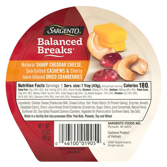 Sargento Balanced Breaks Sharp Cheddar with Cashews & Cranberry - 1.5oz