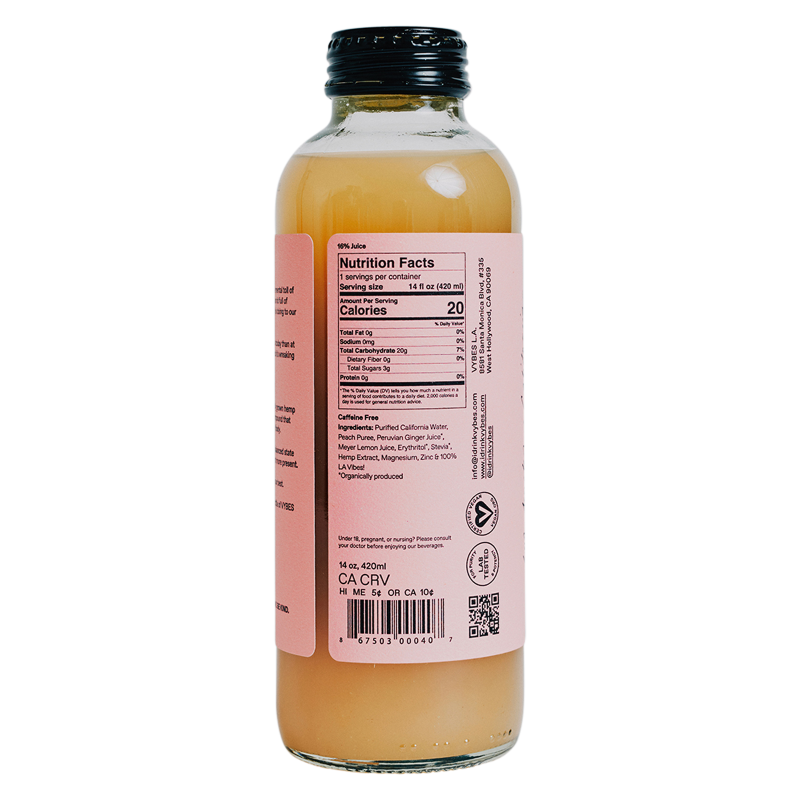 VYBES Peach Ginger CBD Drink 14oz Bottle 25mg