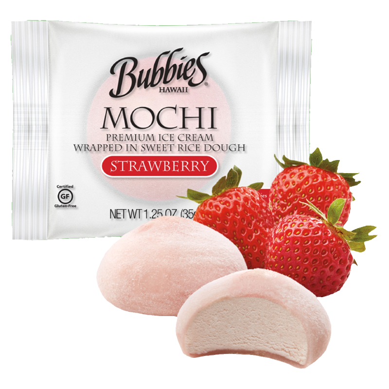 Bubbies Hawaii Strawberry Mochi Ice Cream Individually Wrapped 1ct