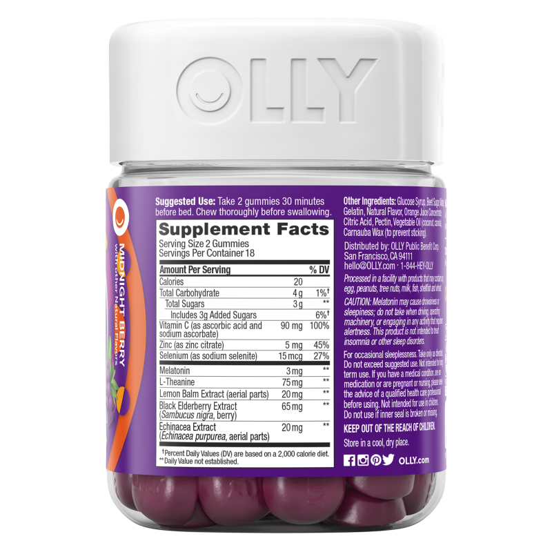 OLLY Immunity Sleep + Elderberry Gummies Midnight Berry 36ct