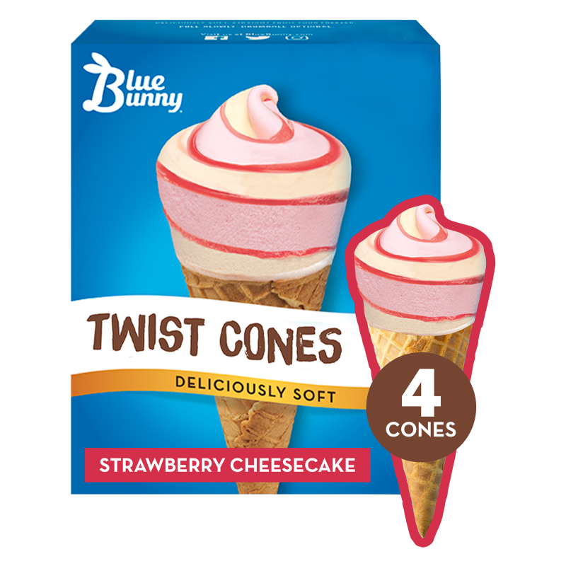 Blue Bunny Strawberry Cheesecake Soft Twist Cones 4ct