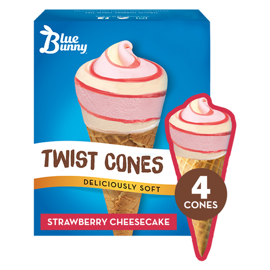 Blue Bunny Strawberry Cheesecake Soft Twist Cones 4ct