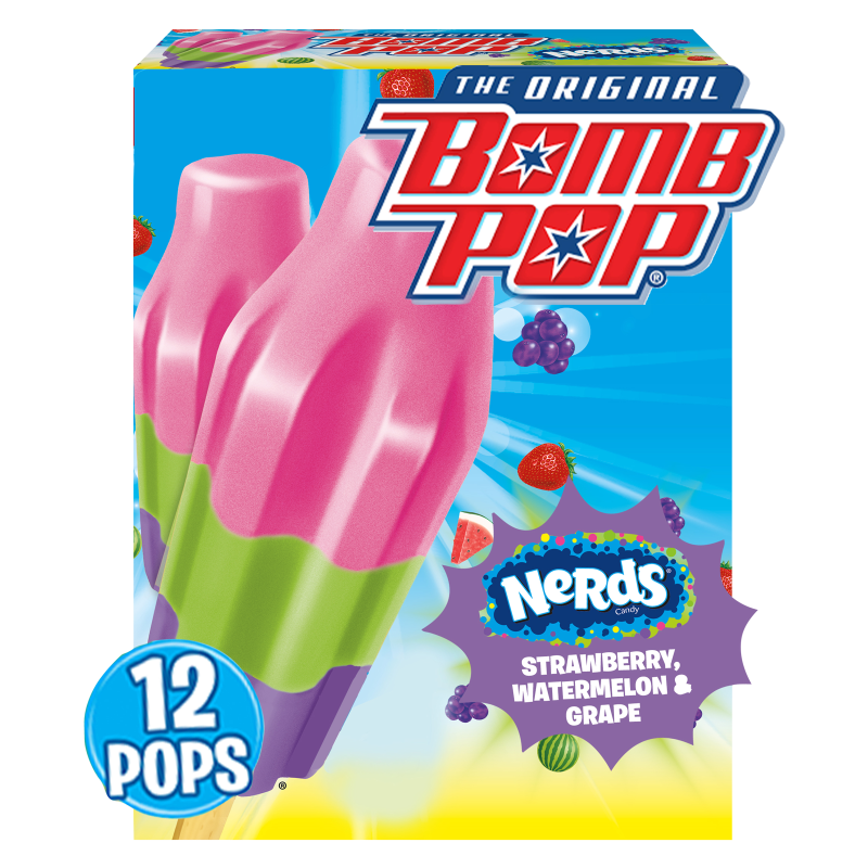 The Original Bomb Pop Nerds Candy Strawberry, Watermelon & Grape Ice Pop 12ct