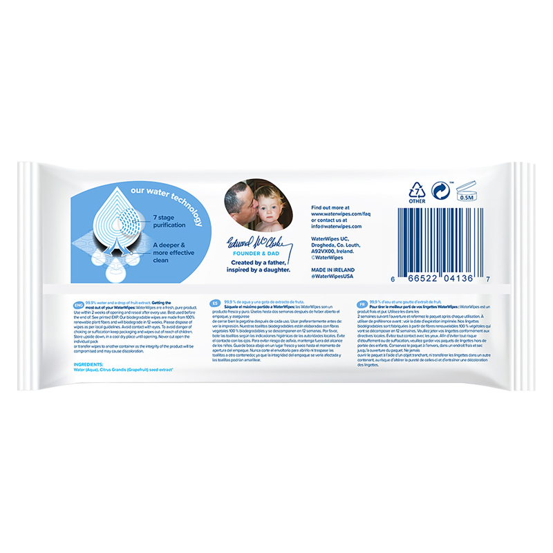 WaterWipes Plastic Free Sensitive Baby Wipes 60ct