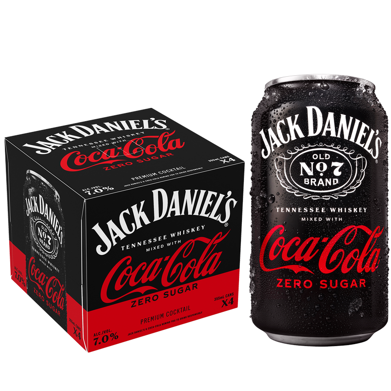 Jack Daniel's & Coke Zero 4pk 355ml Can 7% ABV