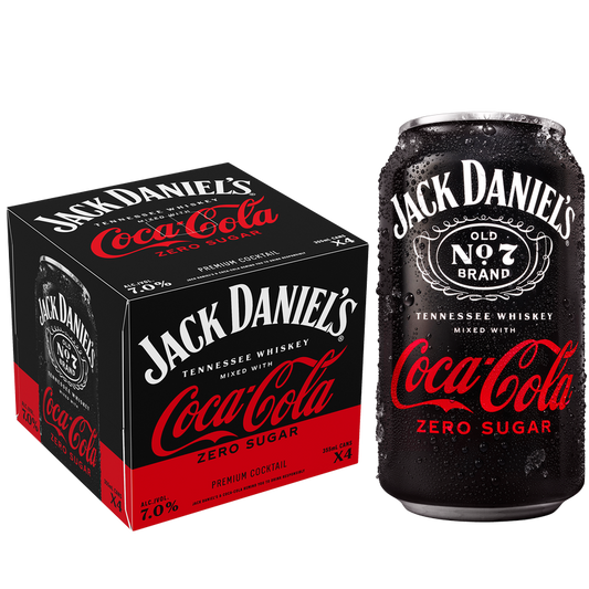 Jack Daniel's & Coke Zero 4pk 355ml Can 7% ABV