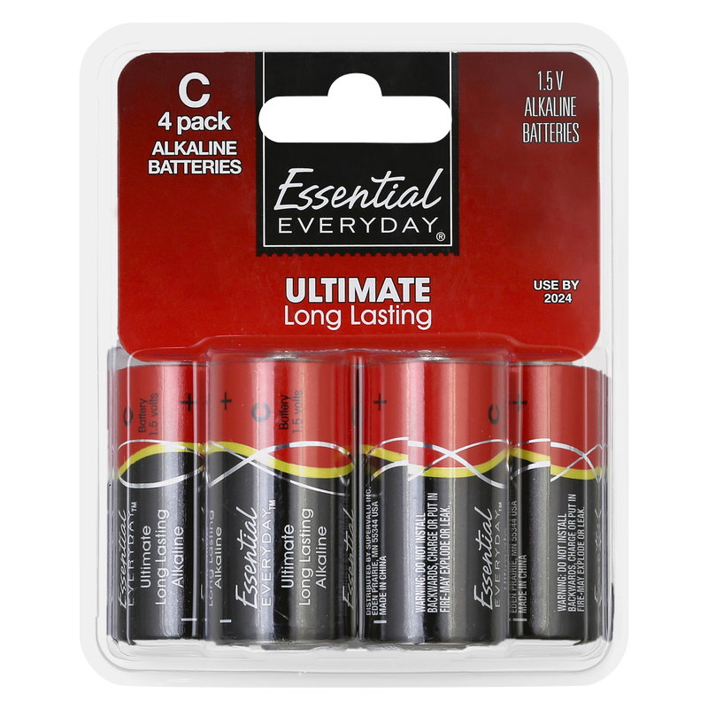 Essential Everyday C Alkaline Batteries 4ct