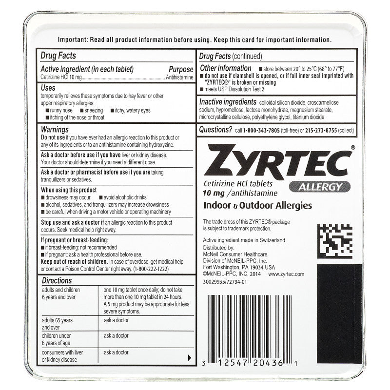 Zyrtec 24-Hour Allergy Relief Tablets 30ct