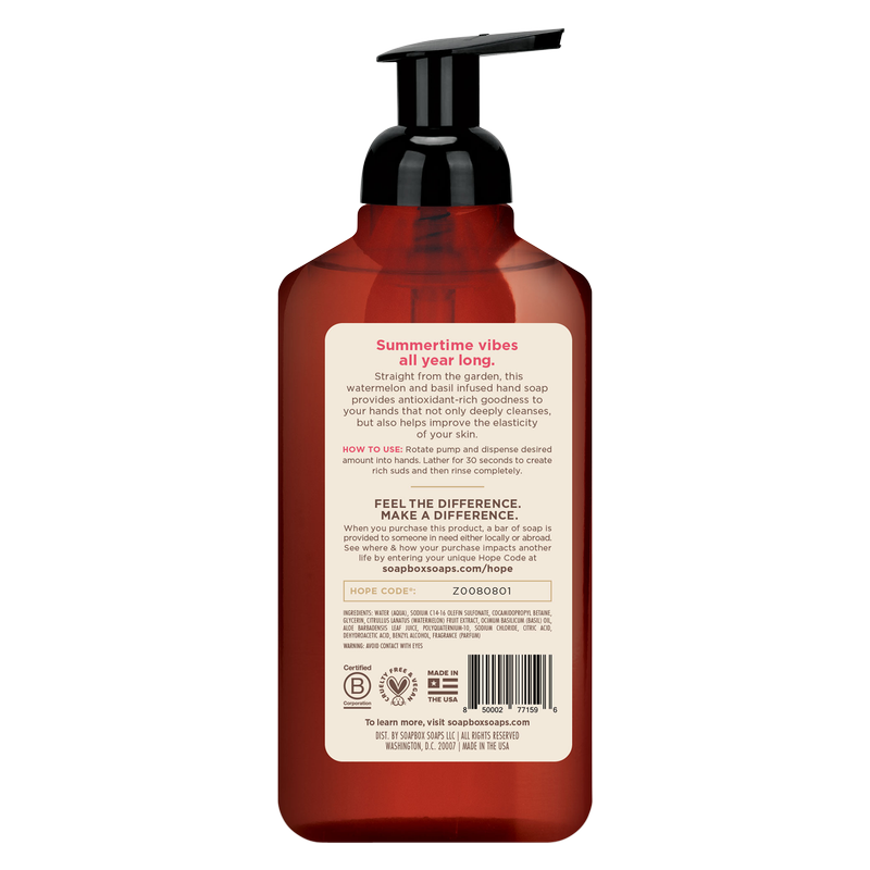 Soapbox Watermelon & Basil Foaming Hand Soap 11oz