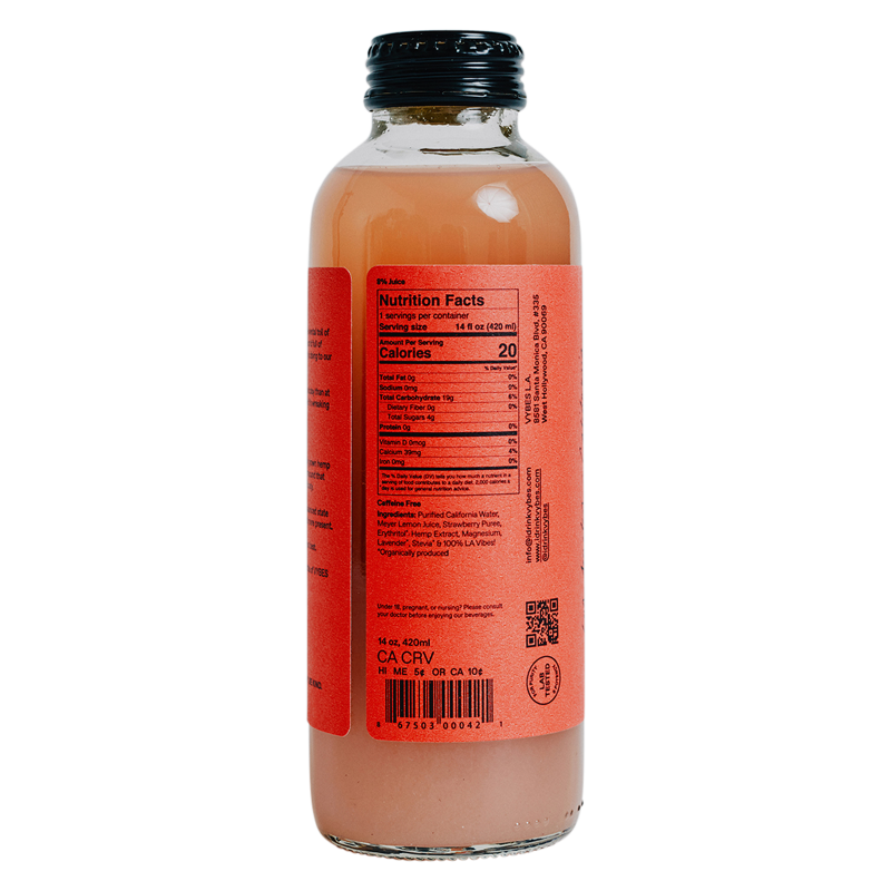 VYBES Strawberry Lavender CBD Drink 14oz Bottle 25mg