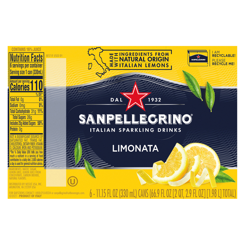 San Pellegrino Limonata 330ml 6pk Can