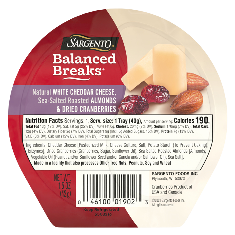 Sargento Balanced Breaks Sharp White Cheddar with Almond & Cranberry  - 1.5oz