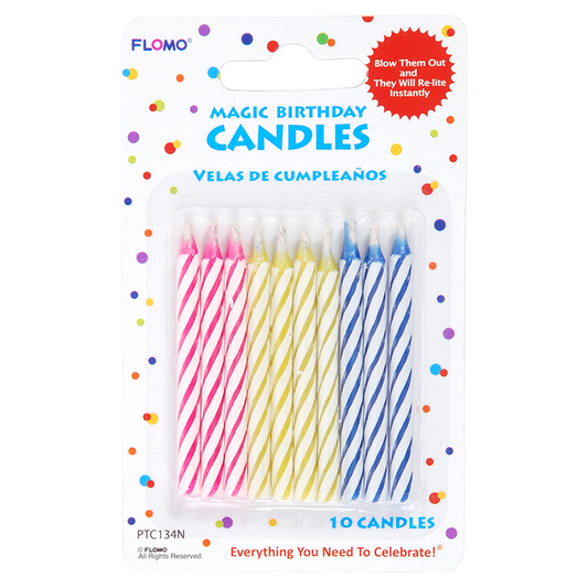 FLOMO Striped Magic Assorted Colors Birthday Candles 10pk