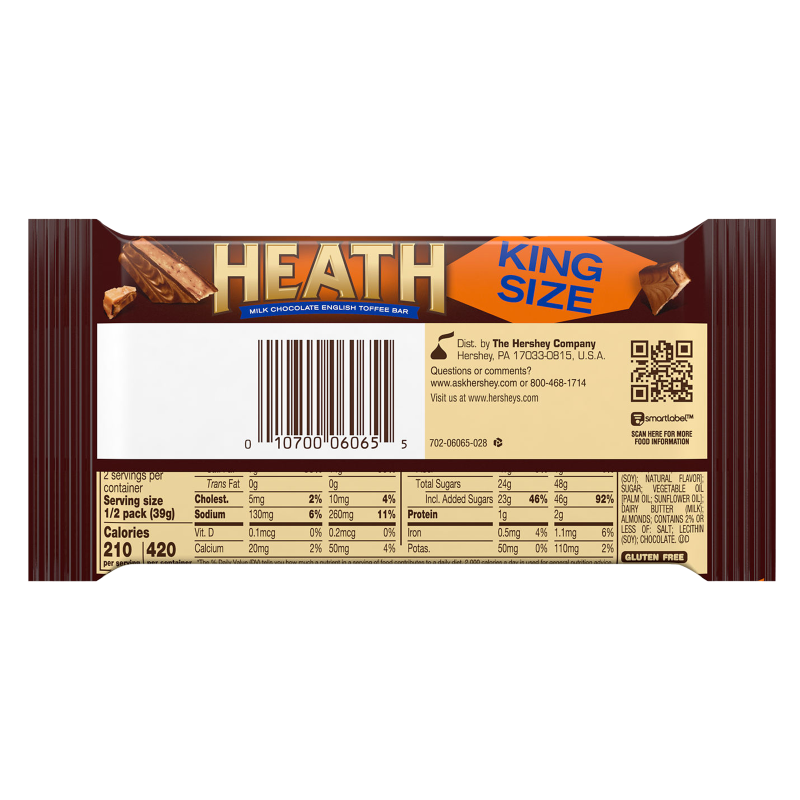 Heath Milk Chocolate English Toffee Candy Bar King Size 2.8oz