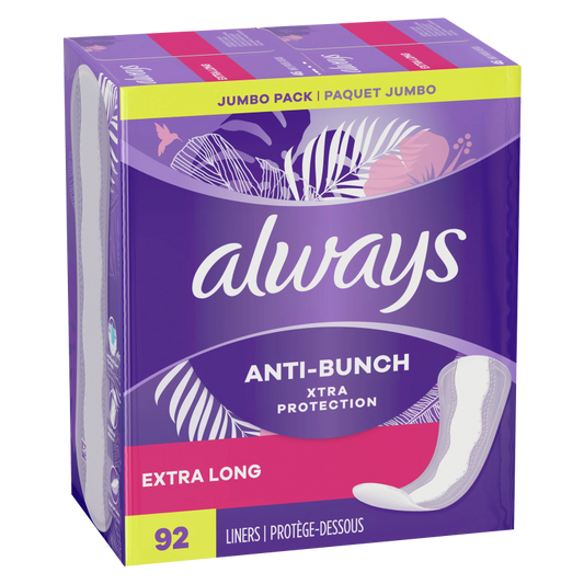 Always Anti-Bunch Xtra Protection Daily Liners Extra Long Absorbency Unscented 92ct