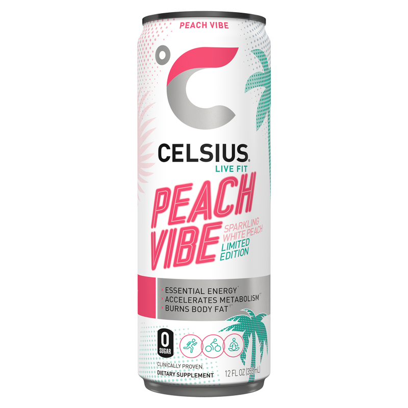 CELSIUS Sparkling Peach Vibe, Essential Energy Drink 12oz Can