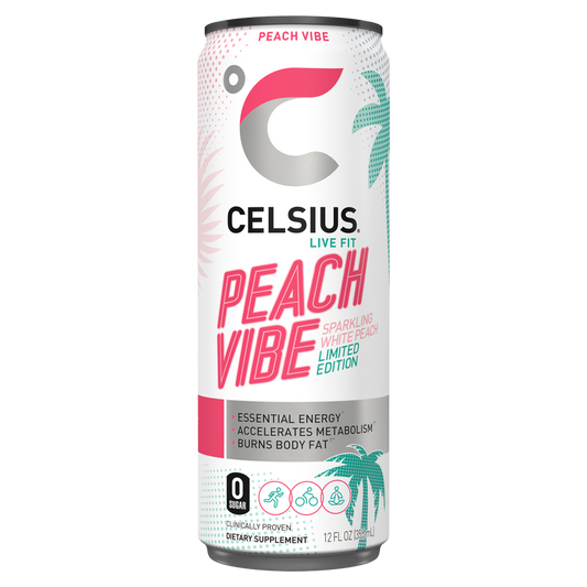 CELSIUS Sparkling Peach Vibe, Essential Energy Drink 12oz Can