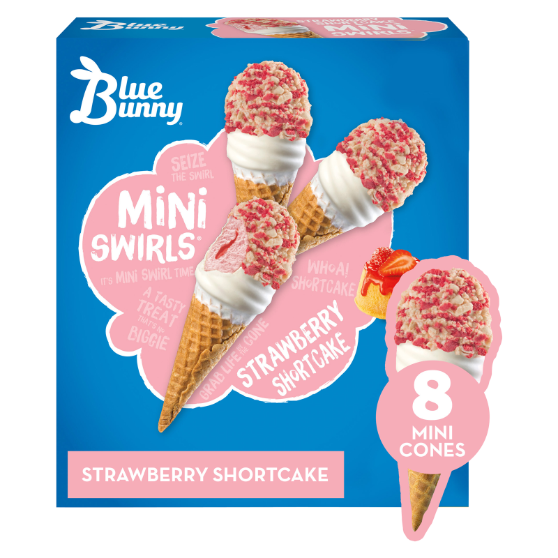 Blue Bunny Strawberry Shortcake Mini Swirls Dipped Cones 8ct