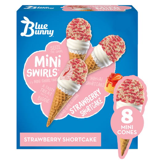 Blue Bunny Strawberry Shortcake Mini Swirls Dipped Cones 8ct