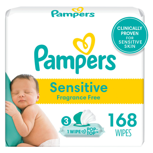 Pampers Sensitive Fragrance Free Baby Wipes 3X Pop-Top 168ct 3pk