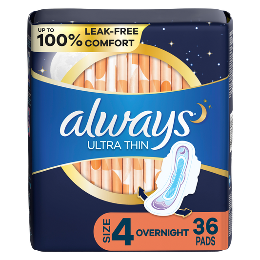 Always Ultra Thin Overnight Pads with Wings Size 4 36ct