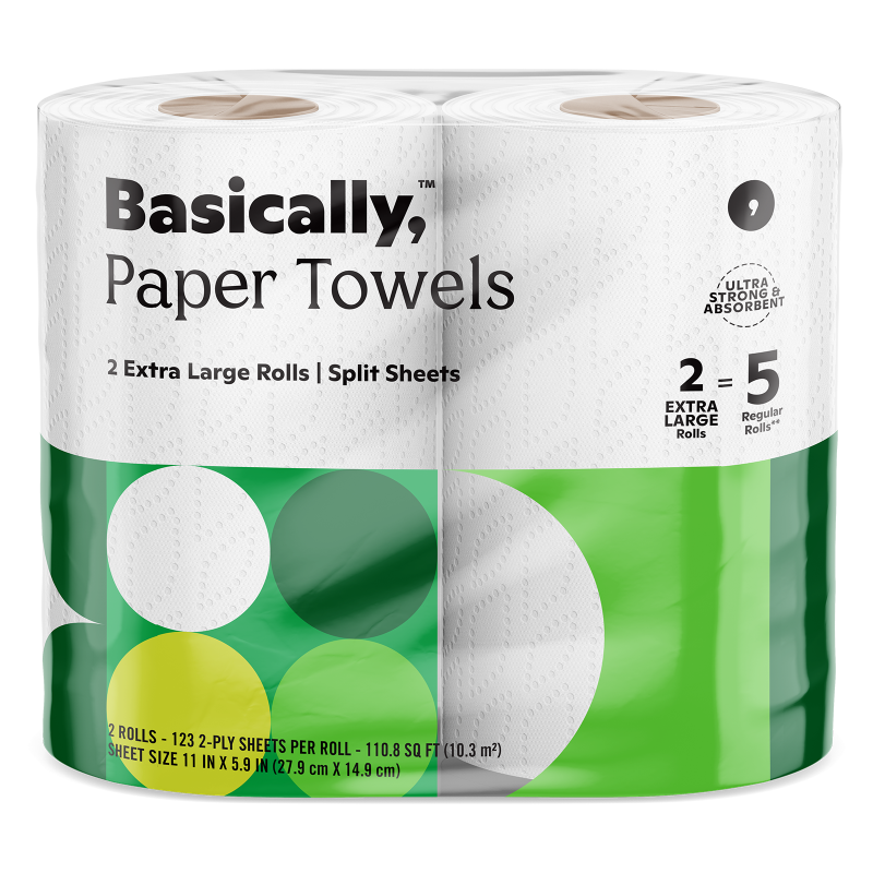 Basically, 2ct Split Sheet Paper Towels Extra Large Roll