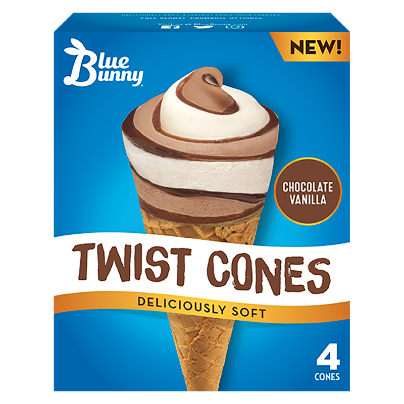 Blue Bunny Chocolate Vanilla Soft Twist Cones 4ct