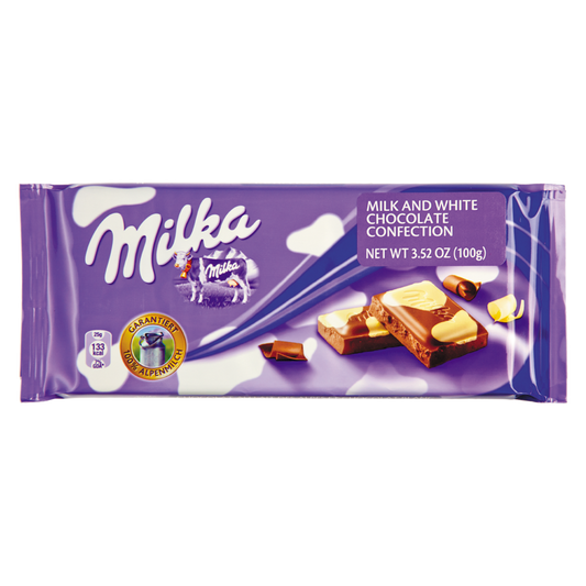 Milka Happy Cow Milk & White Chocolate Bar 3.5oz