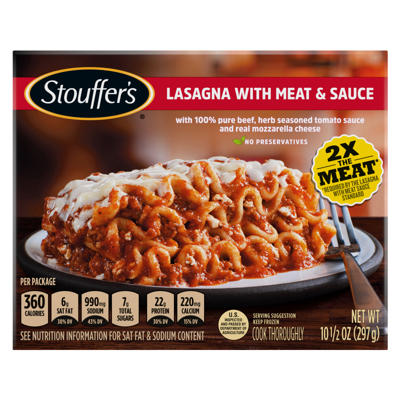 Stouffers Frozen Lasagna With Meat Sauce Meal 10.5oz