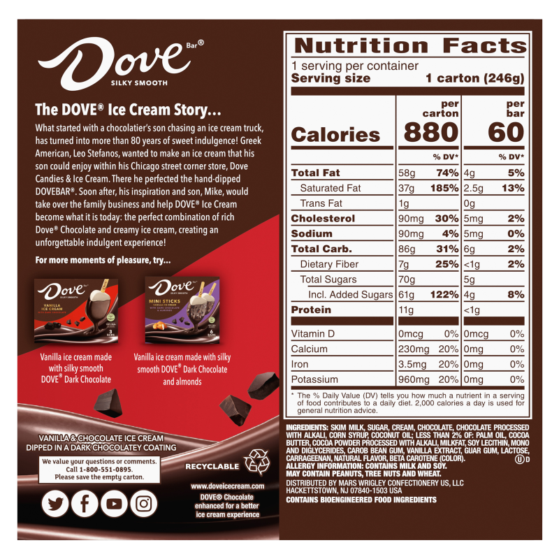 Dove Bar Minis Vanilla & Chocolate Ice Cream with Dark Chocolate 14ct