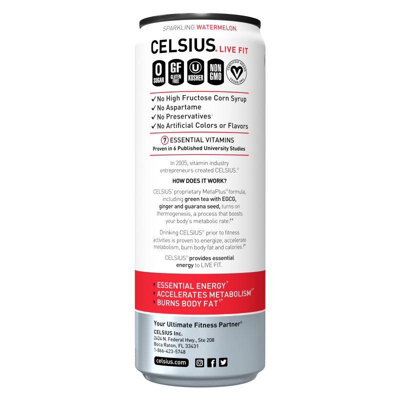 CELSIUS Sparkling Watermelon, Essential Energy Drink 12oz