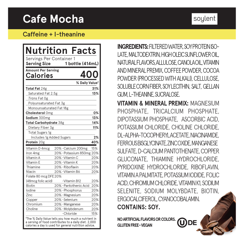 Soylent Complete Nutrition Protein Meal Replacement Shake, Cafe Mocha, 14 Oz.