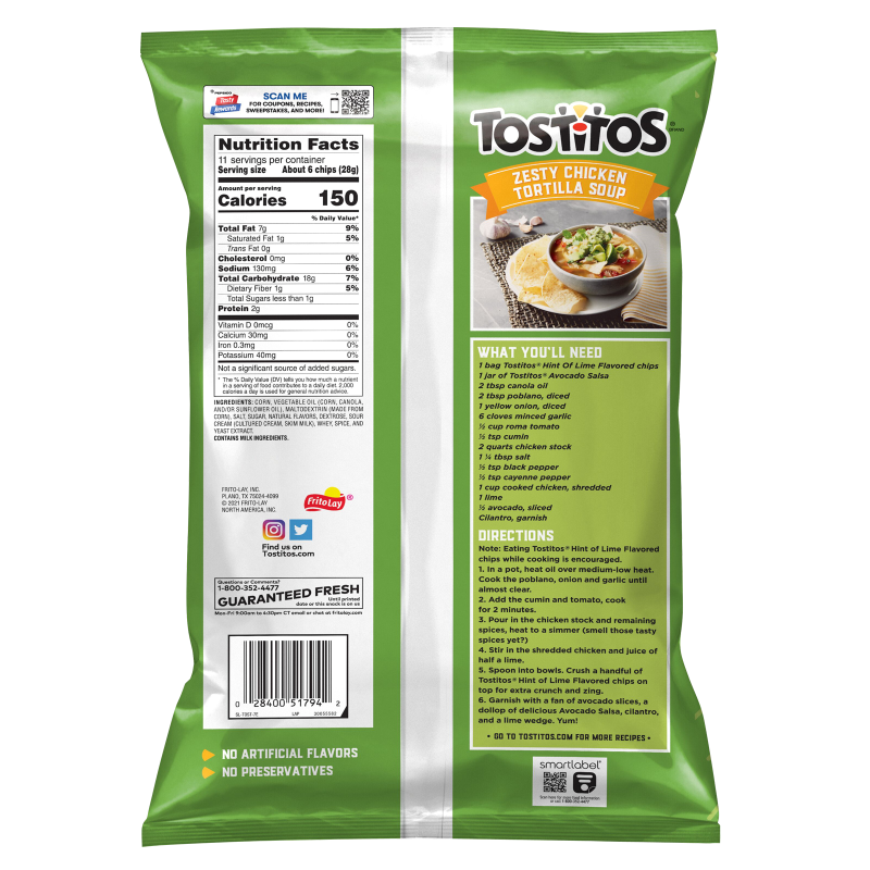 Tostitos Hint Of Lime Flavored Tortilla Chips 11oz