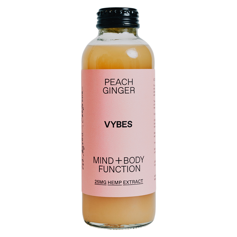 VYBES Peach Ginger CBD Drink 14oz Bottle 25mg