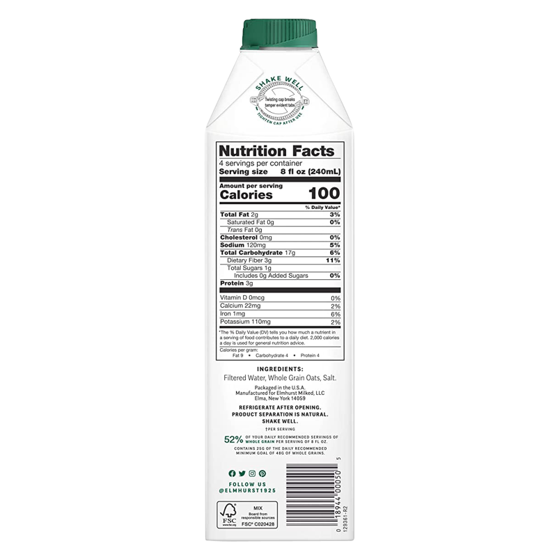 Elmhurst Unsweetened Oat Milk 32oz