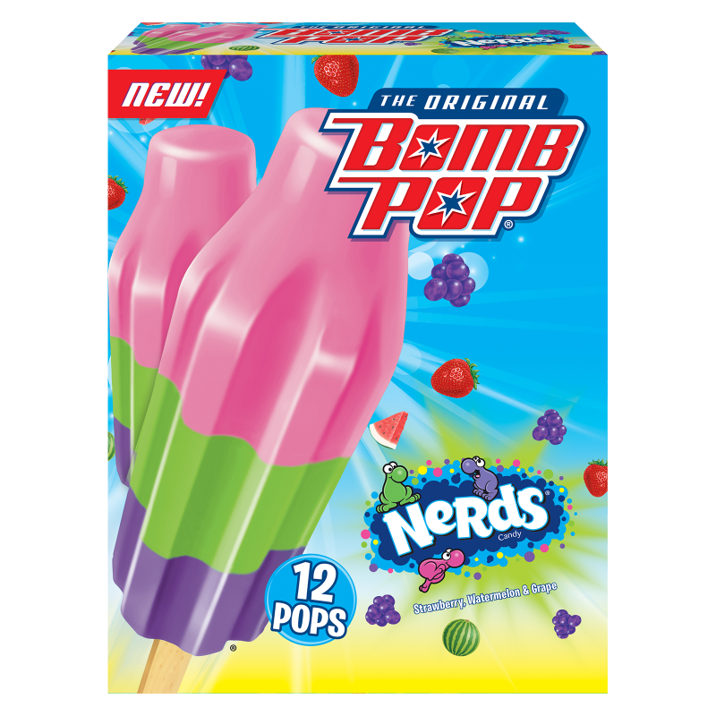 The Original Bomb Pop Nerds Candy Strawberry, Watermelon & Grape Ice Pop 12ct