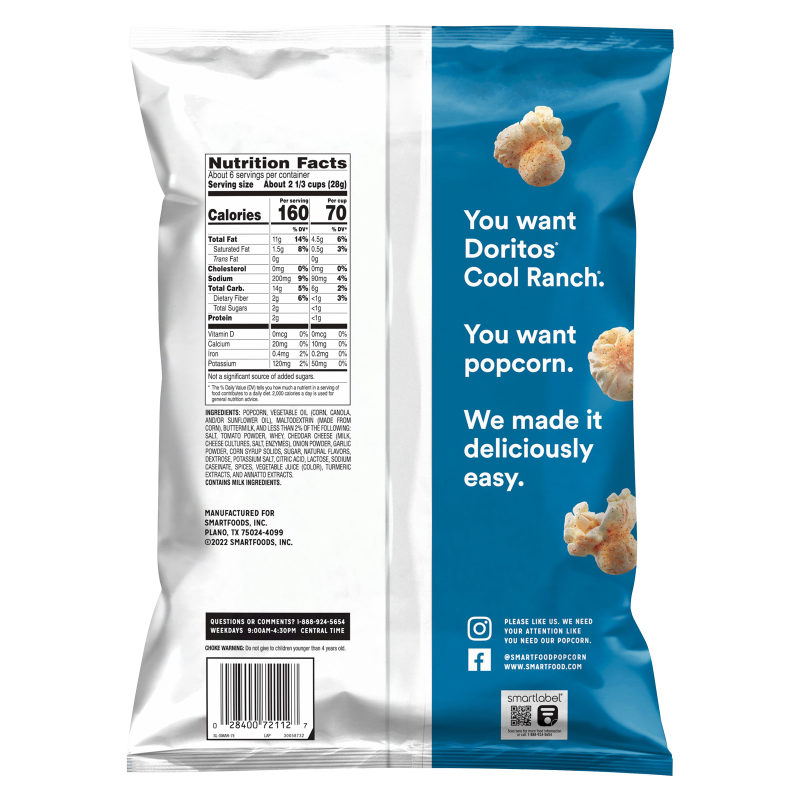 Smartfood Doritos Cool Ranch Popcorn, 6.25oz