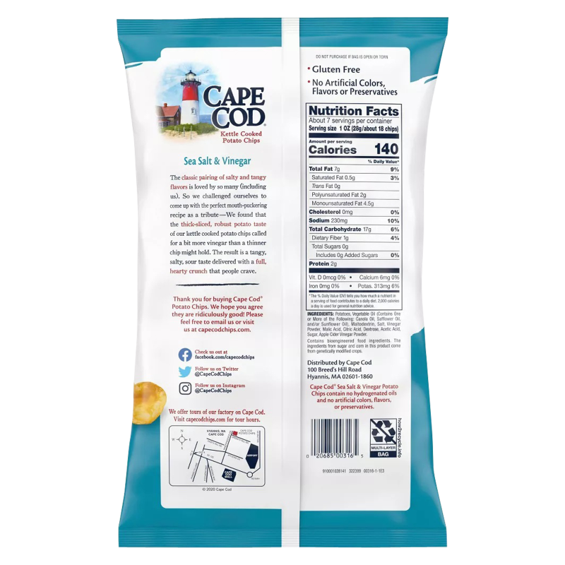 Cape Cod Sea Salt & Vinegar Kettle Cooked Potato Chips 7.5oz