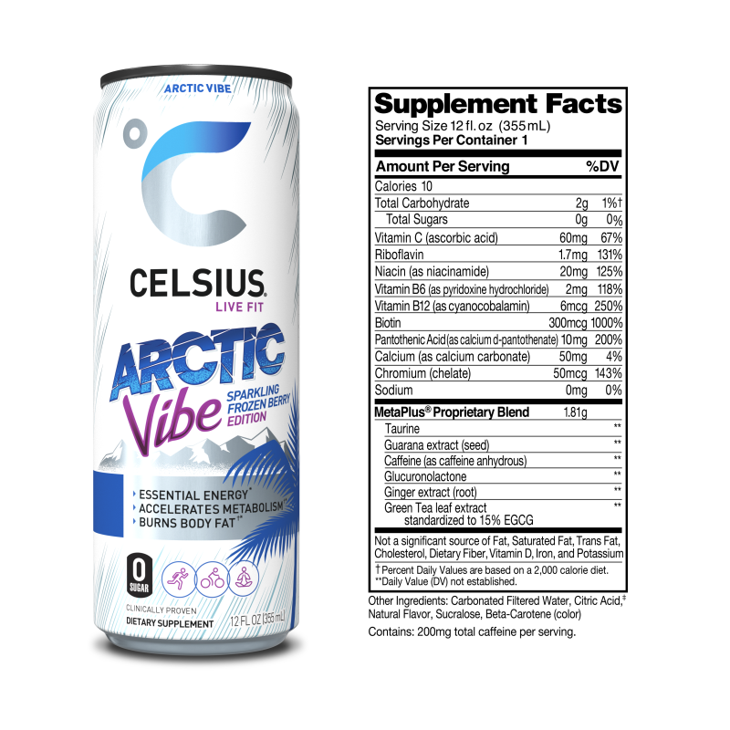 CELSIUS Sparkling Arctic Vibe, Essential Energy Drink 12oz Can