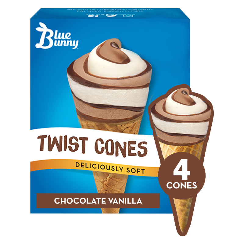 Blue Bunny Chocolate Vanilla Soft Twist Cones 4ct