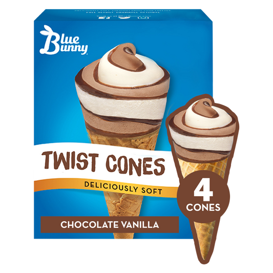 Blue Bunny Chocolate Vanilla Soft Twist Cones 4ct