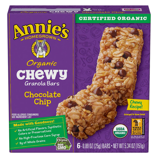 Annie's Homegrown Organic Chocolate Chip Chewy Granola Bars 6ct